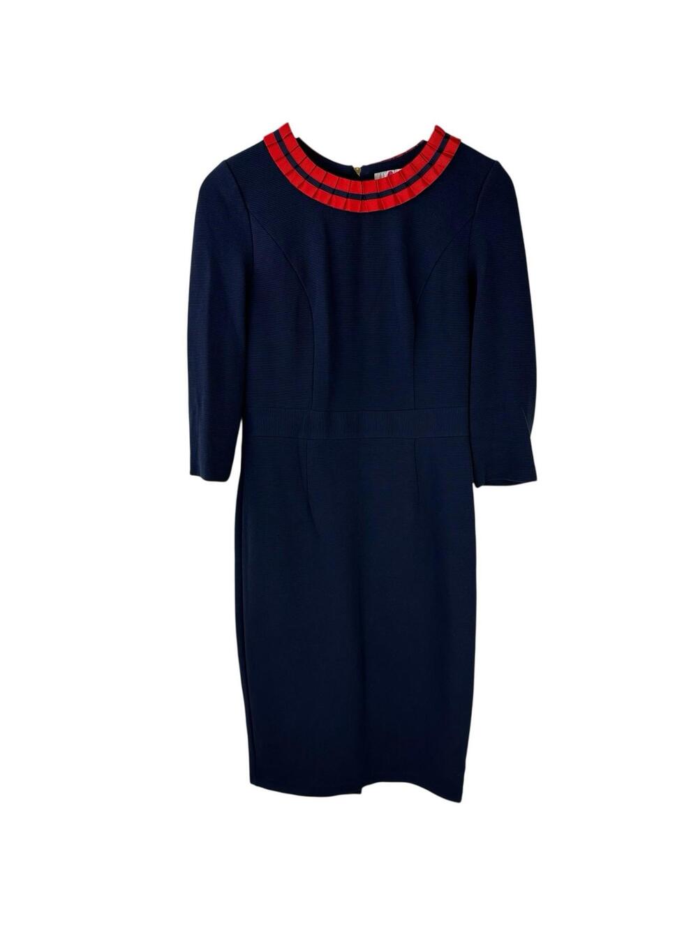 Boden Navy Red Ribbon Trim Polperro Ottoman Ribbed Sheath Dress SZ 6R